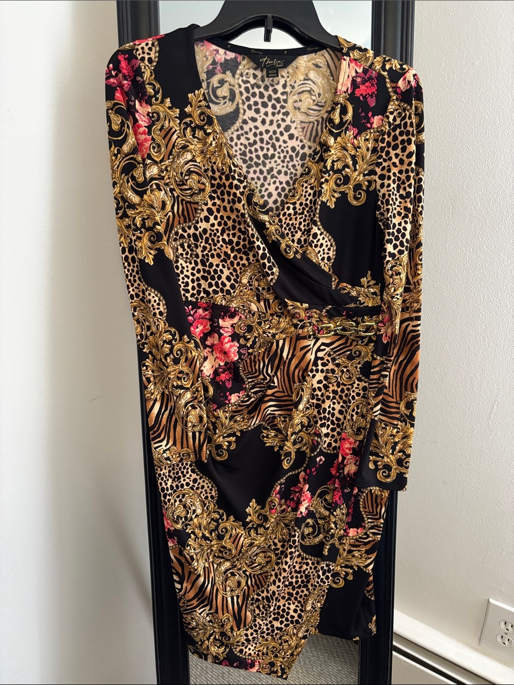 Thalia Sodi Leopard Print and Gold Scroll Mixed-Print Women’s Knee Length Dress